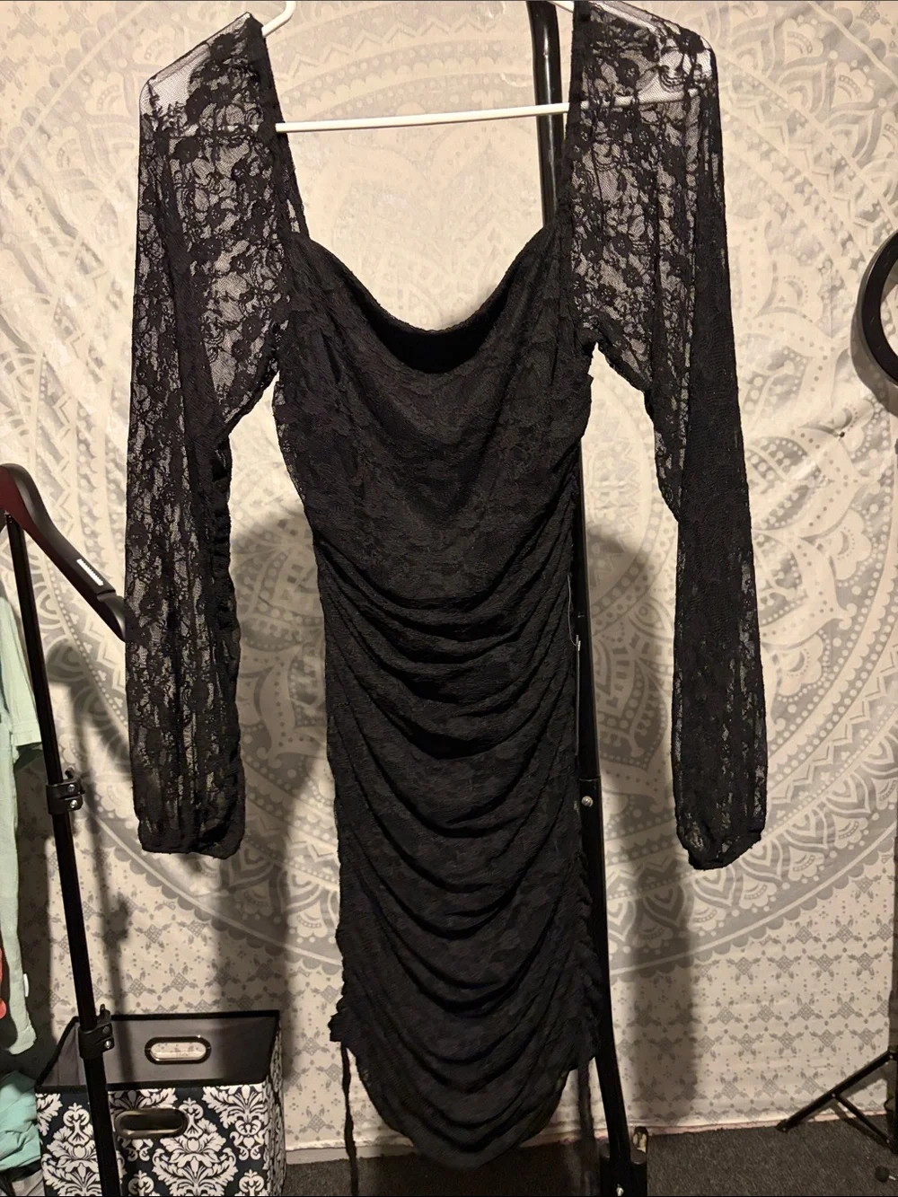 NWT Jump Apparel Black Lace Ruched Bodycon Dress M - Picture 2 of 8